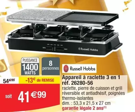 Russell Hobbs - Appareil À Raclette 3 En 1 offre à 41,99€ sur Cora