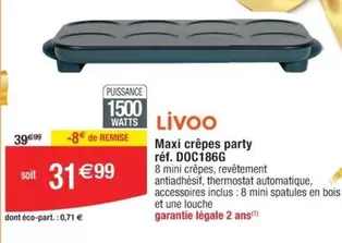 Livoo - Maxi Crêpes Party Réf. Doc186g offre à 31,99€ sur Cora