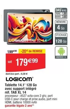 Logicom - Tablette Avec Support Intégré Réf. Tab Xl 14 offre à 179,99€ sur Cora