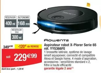 Rowenta - Aspirateur Robot X-plorer Serie 65 Réf. Yy5366fe offre à 229,99€ sur Cora