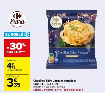 Carrefour - Coquilles Saint-Jacques Surgelées Extra : qualité supérieure, parfaites pour vos repas festifs !