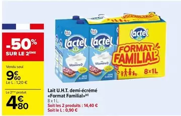 Lactel - Lait U.H.T. Demi-Écrémé Format Familial : le choix parfait pour toute la famille !