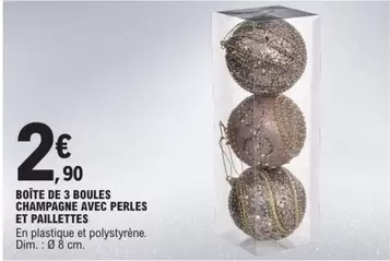 Dim - Boîte de 3 Boules Champagne avec Perles et Paillettes - Élégance Festive