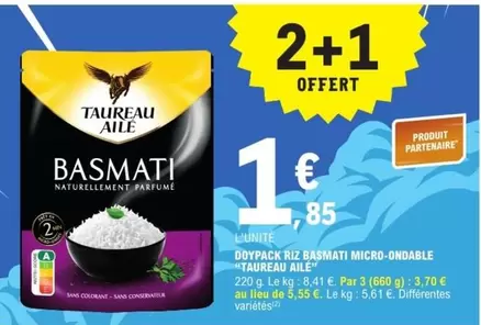 Taureau Ailé - Doypack Riz Basmati Micro-ondable offre à 1,85€ sur E.Leclerc