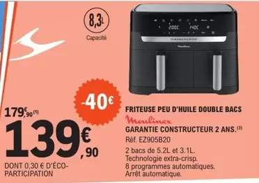 Moulinex - Friteuse Peu D'huile Double Bacs