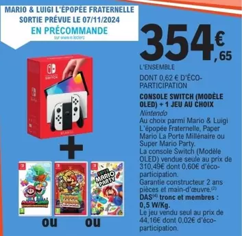 Nintendo Switch Oled + 1 Jeu Au Choix - Console Switch avec Promo Spéciale