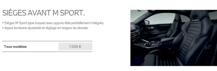 Sièges Avant M Sport offre à 1000€ sur BMW