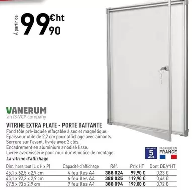 Vanerum - Vitrine Extra Plate offre à 99,9€ sur Hyperburo