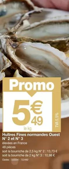 Promo - Huîtres Fines Normandes Ouest N° 2 En À offre à 5,49€ sur Promocash