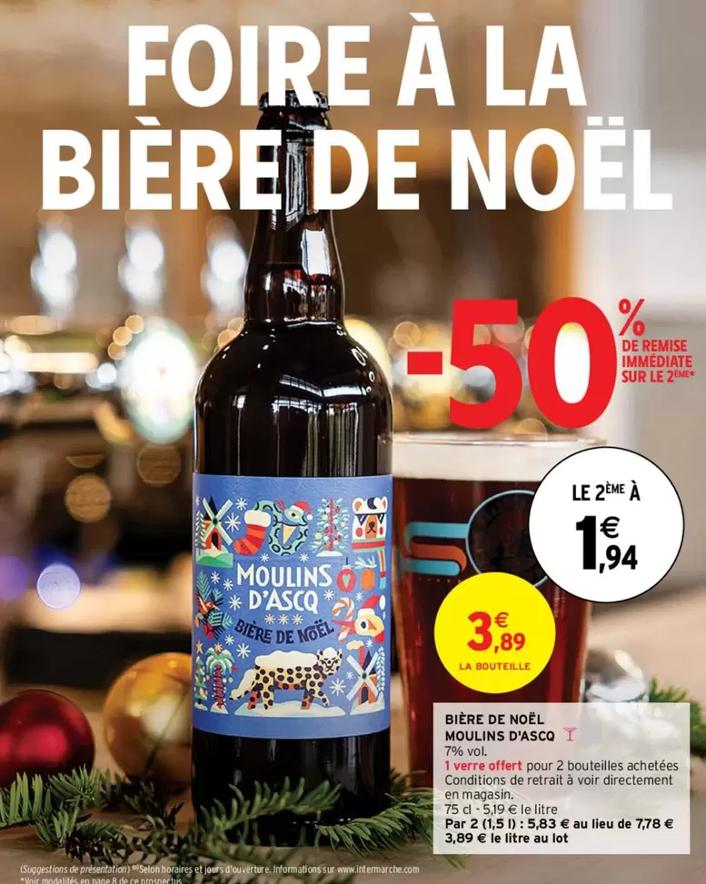 Moulins d’Ascq - Bière De Noël offre à 3,89€ sur Intermarché Contact