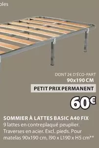 Sommier À Lattes Basic A40 Fix offre à 60€ sur JYSK