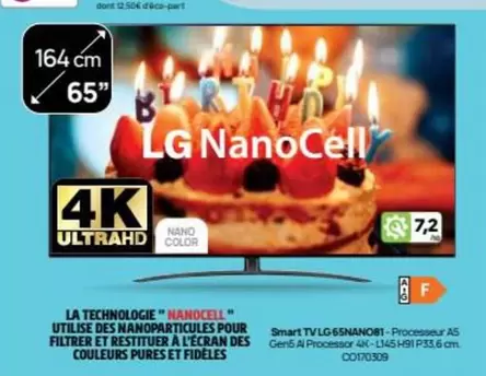 LG - La Technologie "Manoccell" Ultise Des Nanoparticules Pour Filtre Et Restitier A L'écran Des Couleurs Pures Et Fidees offre sur Darty