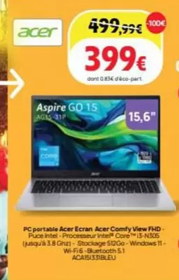 Acer - Pc Portable  Ecran  Comfy View Fhd- offre à 399€ sur Darty