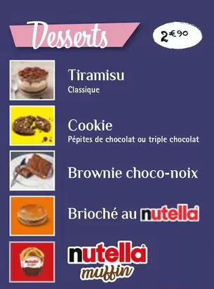 Nutella - Tiramisu Classique offre sur Mythic Burger