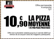 La Pizza Moyenne offre à 10,9€ sur La Boîte à Pizza