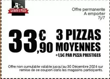 3 Pizzas Moyennes offre à 33,9€ sur La Boîte à Pizza