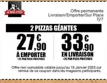 Livraison offre à 27,9€ sur La Boîte à Pizza