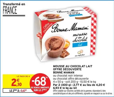 Bonne Maman - Mousse au Chocolat Lait : Offre Découverte