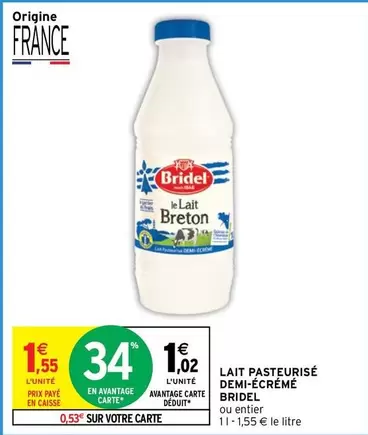 Bridel - Lait Pasteurisé Demi-écrémé