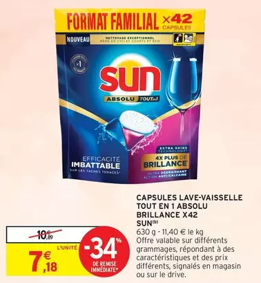 Sun - Capsules Lave-vaisselle Tout En 1 : Brillance Absolue et Nettoyage Efficace