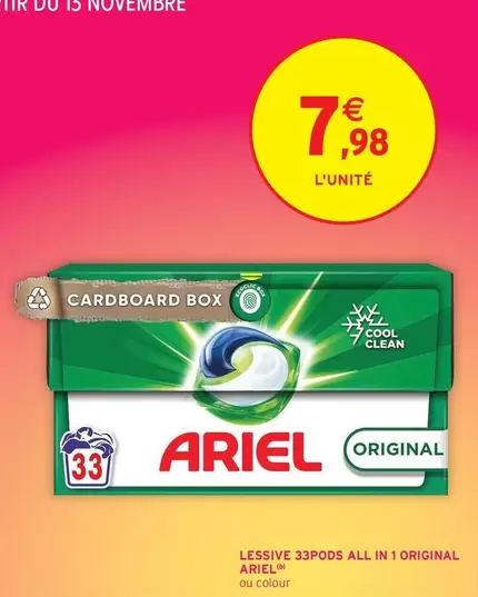 Ariel - Lessive 33pods All In 1 Original offre à 7,98€ sur Intermarché Express