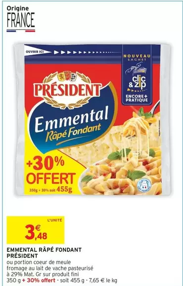 Président - Emmental Rape Fondant offre à 3,48€ sur Intermarché Express