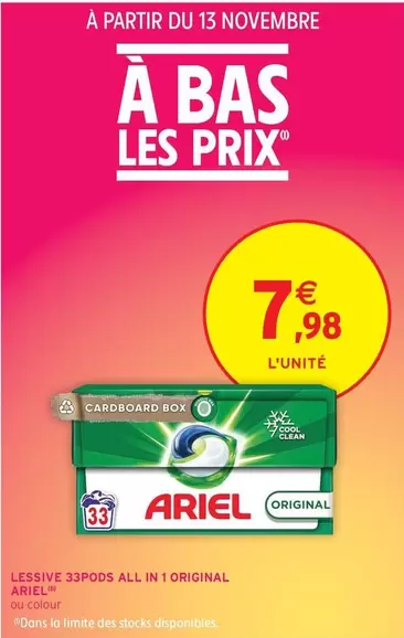 Ariel - Lessive 33Pds All In 1 Original offre à 7,98€ sur Intermarché Contact