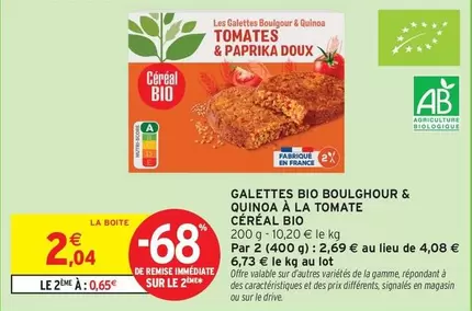 Céréal Bio - Galettes Bio Boulghour & Quinoa À La Tomate offre à 2,04€ sur Intermarché Contact