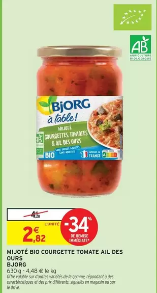 Bjorg - Mijoté Bio Courgette Tomate Ail Des Ours offre à 2,82€ sur Intermarché Contact