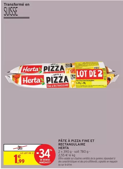 Herta - Pâte À Pizza Fine Et Rectangulaire offre à 1,99€ sur Intermarché Contact