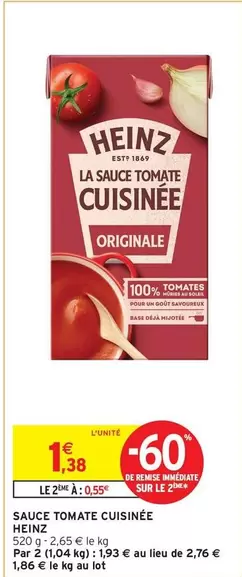 Heinz - Sauce Tomate Cuisinée offre à 1,38€ sur Intermarché Contact