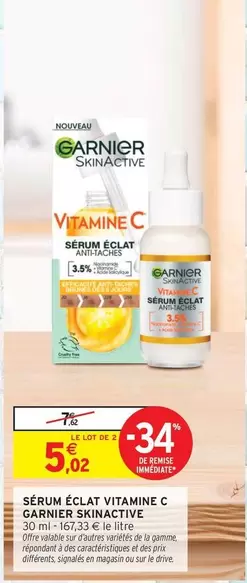 Garnier - Sérum Éclat Vitamine C Skinactive offre à 5,02€ sur Intermarché Contact