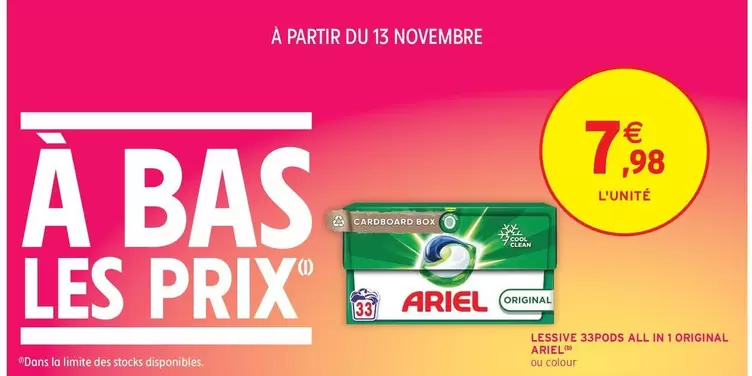 Ariel - Lesive 33pods All In 1 Original offre à 7,98€ sur Intermarché Contact