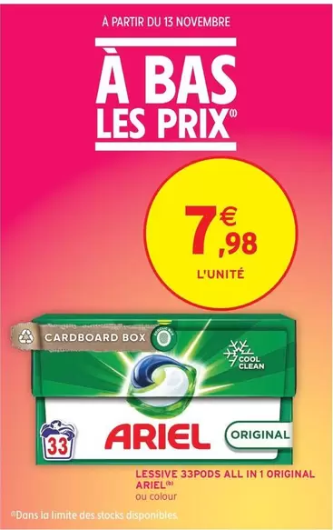 Ariel - Lessive 33Pds All In 1 Original offre à 7,98€ sur Intermarché