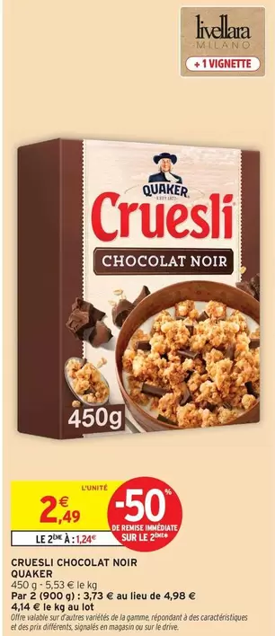 Quaker - Cruesli Chocolat Noir offre à 2,49€ sur Intermarché