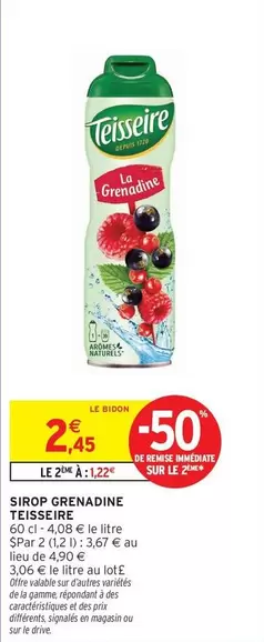 Teisseire - Sirop Grenadine offre à 2,45€ sur Intermarché