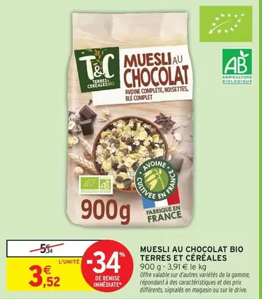 Complet - Muesli Au Chocolat Bio offre à 3,52€ sur Intermarché