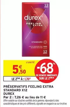 Durex - Préservatifs Feeling Extra Standard X12 offre à 5,5€ sur Intermarché