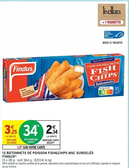 Findus - 18 Bâtonnets de Poisson Fishschups MSC Surgelés