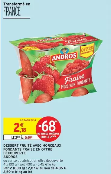 Andros - Dessert Fruité Fraise en Offre Découverte avec Morceaux Fondants