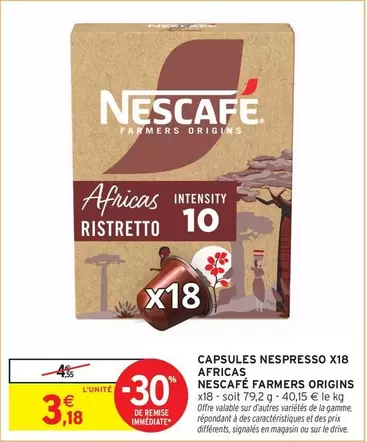 Nescafé - Capsules Nespresso X18 Africas Farmers Origins : Saveurs authentiques des fermiers d'Afrique