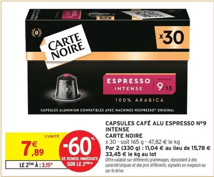 Carte Noire - Capsules Café Alu Espresso N°9 Intense : Un café riche et puissant en promotion