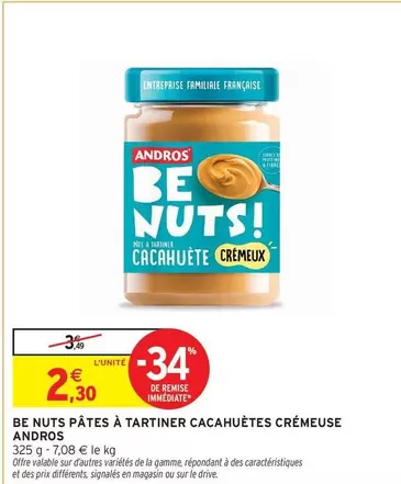 Andros - Be Nuts : Pâte à tartiner crémeuse aux cacahuètes