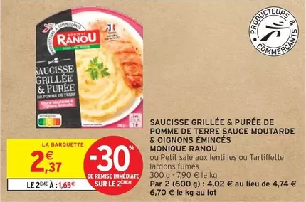 Monique Ranou - Saucisse Grillée avec Purée de Pomme de Terre et Sauce Moutarde aux Oignons Émincés