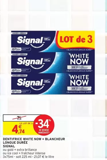 Signal White Now - Dentifrice Blancheur Longue Durée avec promotion