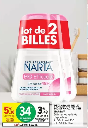 Narta - Déodorant Bille Bio Effiçacité 48h