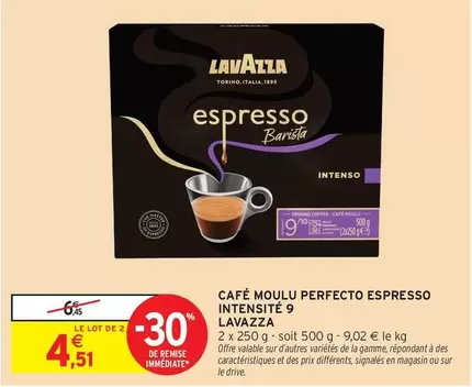 Lavazza Café Moulu Perfecto Espresso - Intensité 9, un café intense et savoureux pour les amateurs d'espresso.