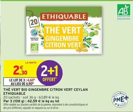 Ethiquable - Thé Vert Bio Gingembre Citron Vert Ceylan offre à 2,3€ sur Intermarché