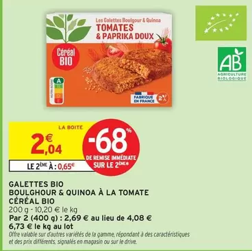 Céréal Bio - Galettes Bio Boulchour & Quinoa À La Tomate offre à 2,04€ sur Intermarché