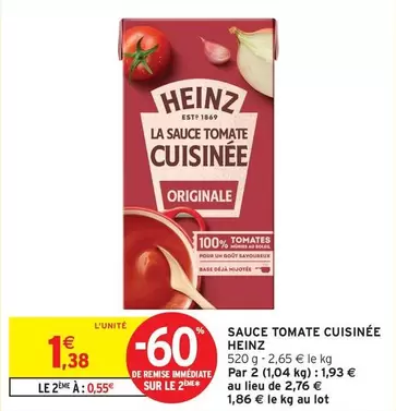 Heinz - Sauce Tomate Cuisinée offre à 1,38€ sur Intermarché